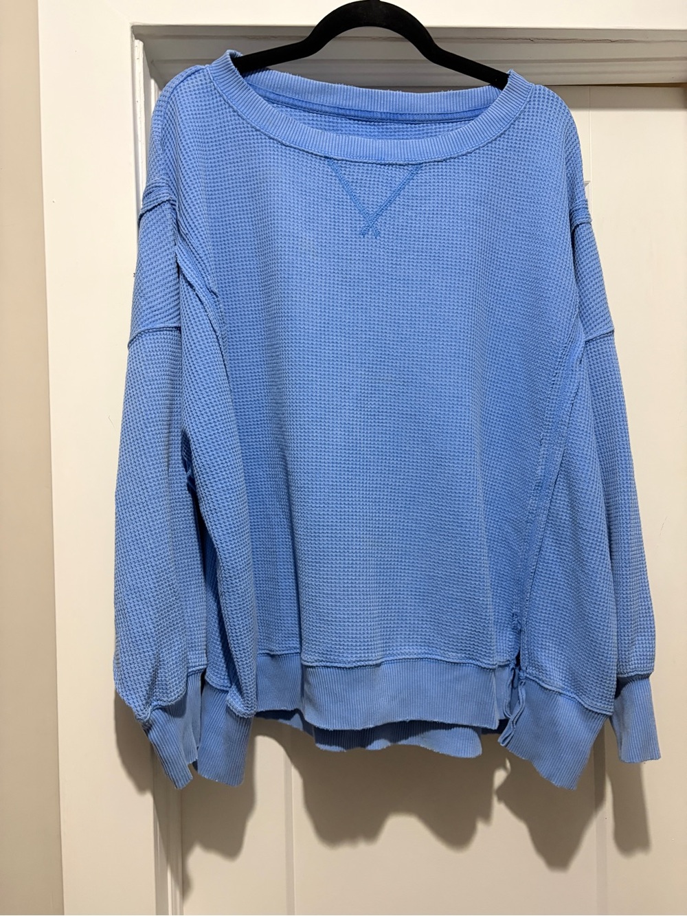 American Eagle Outfitters Light Blue Waffle-Knit Pullover